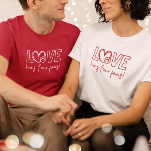 Man & Woman Wearing Love has Four Paws T-shirt