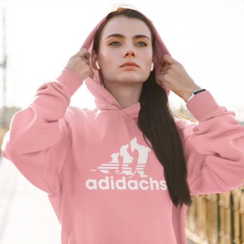 Woman wearing Pink Adidachs Hoodie