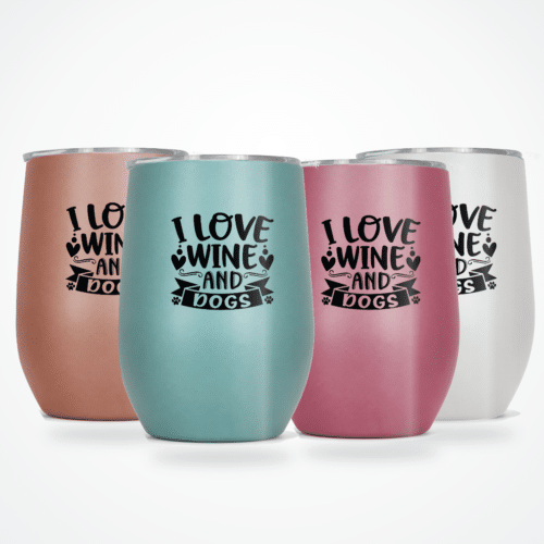 I love wine and dogs - wine tumbler - lifestyle main four colours